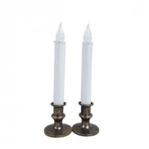9 in. Candle Lamp with Timer and Antique Base (Set of 2)