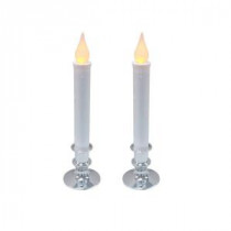Battery Operated Flickering LED Candle with Timer - Silver Base (Set of 2)