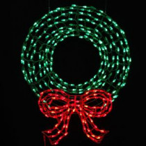 36 in. Pre-Lit LED Outdoor Wreath with Bow Sculpture and 280 C5 Twinkling Green and Red Lights