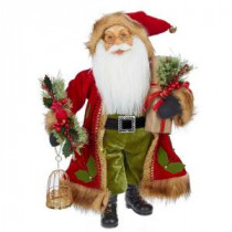 18 in. Red and Green Standing Santa with Bird