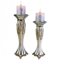 12 in. and 14 in. Traditional Royal Silver Metallic Candle Holder Set