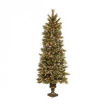 6 ft. Pre-Lit Sparkling Pine Potted Artificial Christmas Tree with Pine Cones and Clear Lights