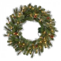 30 in. Pre-Lit B/O LED Alexander Pine Artificial Christmas Wreath x 140 Tips with 50 Warm White Lights