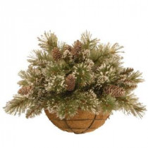 20 in. Unlit Sparkling Pine Half Wall Basket Artificial Decoration with Cones