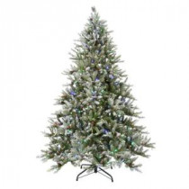 7.5 ft. LED Pre-Lit Snowy Pine Artificial Christmas Tree with Pine Cones and Multi-Color Lights