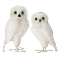 11 in. to 13.5 in. White Sisal Tabletop Owls (Set of 2)