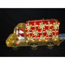 24 in. 59-Light Gold Metal Truck with Snowman in the Driver&#39,s Seat