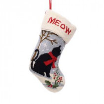 19 in. Polyester/Acrylic Hooked Christmas Stocking with Cat Image