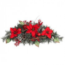 32 in. Red Poinsettia Pine Swag with Red and Silver Balls