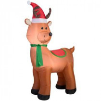 41.34 in. W x 22.84 in. D x 72.05 in. H Lighted Inflatable Reindeer with Santa Hat