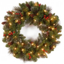 Crestwood Spruce 24 in. Artificial Wreath with Battery Operated Warm White LED Lights