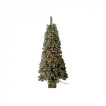 7 ft. Pre-Lit Potted Flocked Pine Artificial Christmas Tree with Lights