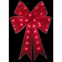 24 in. Pre-Lit Red Tinsel Bow