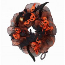 20 in. Polymesh Orange and Black Halloween Wreath