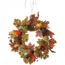 Home Decorators Collection Green Harvest 24 in. Artificial Wreath with Pumpkin, Gourd and Maple Leaf-9748200730 300134208