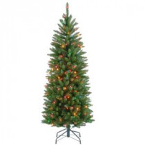 4-1/2 ft. Kingswood Fir Hinged Pencil Artificial Christmas Tree with Multicolor Lights