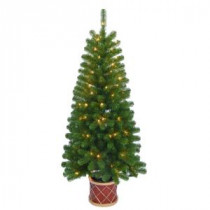 4.5 ft. Pre-Lit Artificial Christmas Porch Tree with Clear Lights and Drum Pot