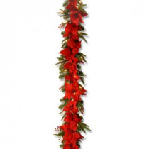 6 ft. Poinsettia Garland with 30 Soft White LED Battery-Operated Lights