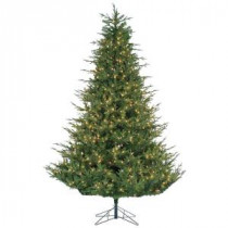 9 ft. Pre-Lit Natural Cut Upswept Chesterfield Spruce Artificial Christmas Tree with Power Pole and Clear Lights