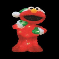 18 in. Pre-Lit LED Elmo with Green Santa Hat and Mittens