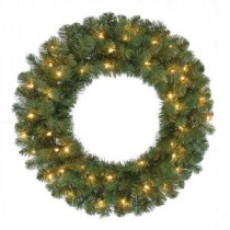 24 in. Pre-Lit Fairwood Artificial Christmas Wreath x 160 Tips with 50 UL Indoor/Outdoor Clear Lights