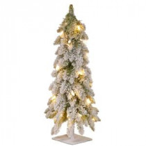 Snowy Downswept 24 in. Artificial Forestree with Metal Plate and 50 Clear Lights
