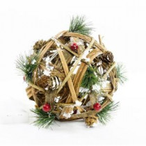 7 in. Rattan and Berry Christmas Ball with 10 Warm White LED Lights