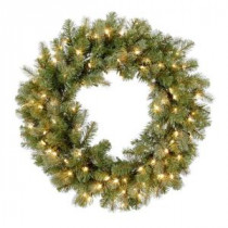 30 in. Pre-Lit Feel-Real Downswept Douglas Fir Artificial Christmas Wreath with Clear Lights