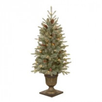 4.5 ft. Feel-Real Alaskan Spruce Potted Artificial Christmas Tree with Pinecones and 100 Clear Lights