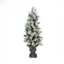 4 ft. Flocked Pre-Decorated Porch Tree in Urn