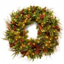 30 in. Pre-Lit Juniper Mixed Pine Artificial Wreath with Clear Lights
