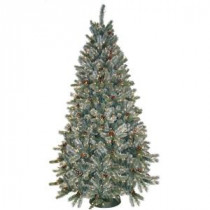 7.5 ft. Pre-Lit Siberian Frosted Pine Artificial Christmas Tree with Clear Lights and Pine Cones
