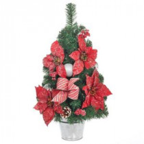 24 in. H Icy Red Poinsettia Pine Tree with Metal Base