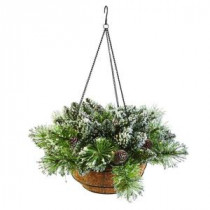 20 in. Glittery Bristle Pine Hanging Basket