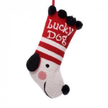 20 in. Polyester/Acrylic Hooked Christmas Stocking with Lucky Dog