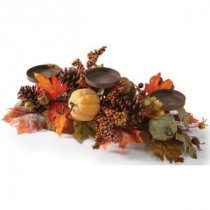 Home Decorators Collection Green Harvest 6 in. Candle Holder with Pumpkin, Gourd and Maple Leaf-9748600730 300134214
