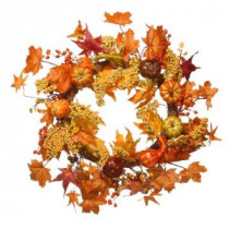 Harvest Accessories 24 in. Artificial Wreath with Maples and Pumpkins