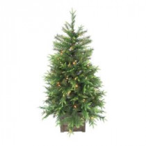 4 ft. Pre-Lit Grand Fir Potted Artificial Christmas Tree with 100 Clear Lights and Wood Pot