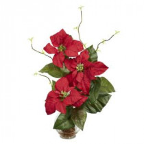 20.0 in. H Red Poinsettia with Fluted Vase Silk Flower Arrangement