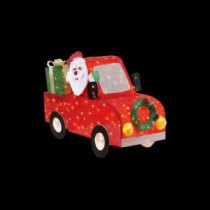 57 in. Pre-Lit Tinsel Santa in Car with Gift Boxes