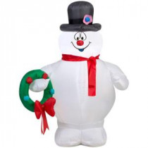 31.50 in. W x 23.23 in. D x 42.13 in. H Lighted Inflatable Frosty Holding Wreath