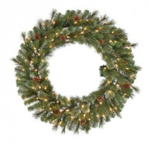 36 in. Pre-Lit B/O LED Alexander Pine Artificial Christmas Wreath x 180 Tips with 80 Warm White Lights