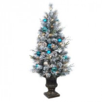 4 ft. Pre-Lit Flocked Pine Porch Artificial Tree with 50 Clear UL Twinkle Lights