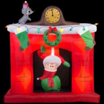 63.39 in. D x 29.13 in. W x 66.14 in. H Animated Inflatable Santa&#39,s Head Popping Down at Fireplace Scene