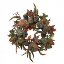 Nearly Natural 24 in. Artificial Wreath with Pumpkins, Gourds, and Pinecones-4902 202510740