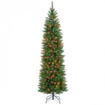7 ft. Kingswood Fir Pencil Artificial Christmas Tree with Multicolor Lights