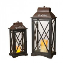 Wood and Metal Home and Garden Embossed Lantern (Set of 2)