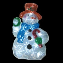 25 in. Battery Operated Icy Pure White Twinkling LED Snowman with Red Hat Lawn Silhouette