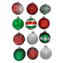 Home Accents Holiday 3.9 in. Red, Green, Silver Shatter-Resistant Ornament (12-Pack)-SIM15007RGS 206447905