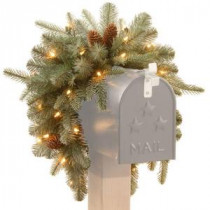 3 ft. Battery Operated Feel-Real Alaskan Spruce Artificial Mailbox Swag with Pinecones and 35 Clear LED Lights